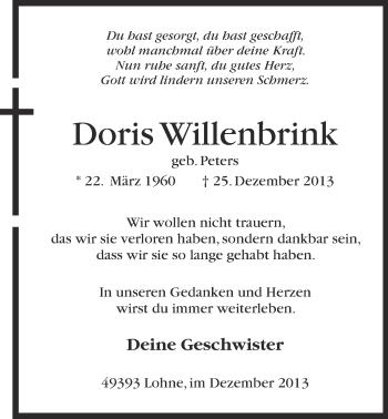 Traueranzeigen Von Doris Willenbrink Om Trauer De